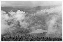 Rainy landscape with clouds floating. Baxter State Park, Maine, USA (black and white)