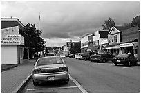 Street and stores, Millinocket. Maine, USA (black and white)