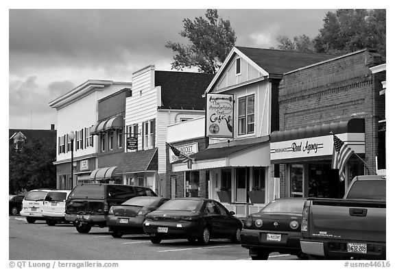 Businesses on main street, Millinocket. Maine, USA (black and white)