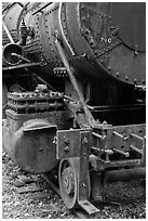 Detail of old steam locomotive. Allagash Wilderness Waterway, Maine, USA ( black and white)