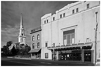 Penobscot Theater and church. Bangor, Maine, USA (black and white)