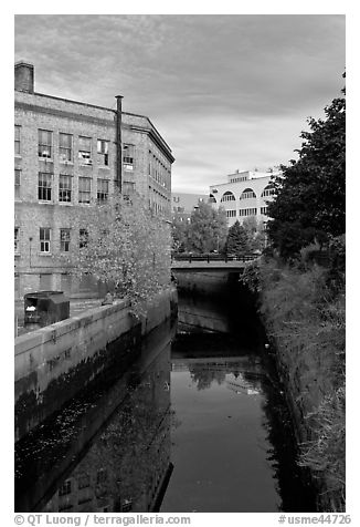 Kenduskeag stream flows dowtown. Bangor, Maine, USA