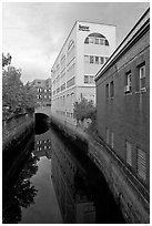 Downtown buildings bordering Kenduskeag stream. Bangor, Maine, USA ( black and white)