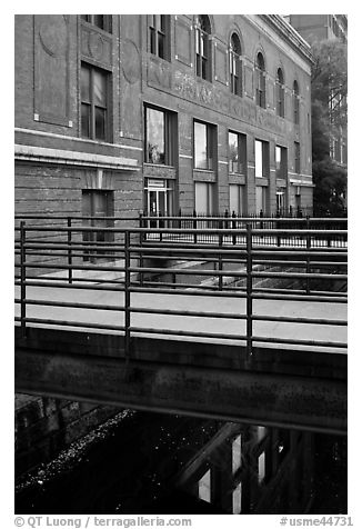 Footbridges to Maine University Art Museum. Bangor, Maine, USA (black and white)