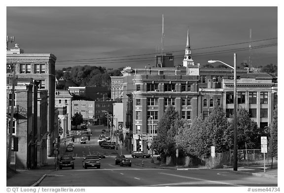 State Street and downtown. Bangor, Maine, USA (black and white)