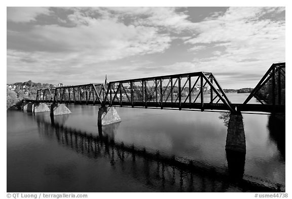 Railroad bridge over Penobscot River. Bangor, Maine, USA (black and white)