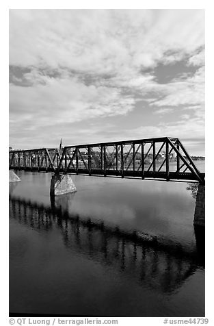 Railway bridge crossing Penobscot River. Bangor, Maine, USA (black and white)