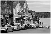 Street, Frenchman Bay and Bar Island. Bar Harbor, Maine, USA (black and white)