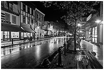 Main street at night. Bar Harbor, Maine, USA (black and white)