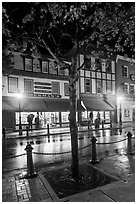 Sherman's bookstore, oldest in Maine, at night. Bar Harbor, Maine, USA (black and white)