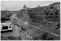 Street seen from above, dawn. Portland, Maine, USA (black and white)