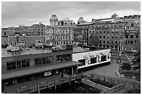 Harbor historic buildings at sunrise. Portland, Maine, USA ( black and white)