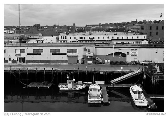 Boats and piers. Portland, Maine, USA (black and white)