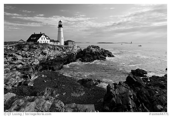 Portland Head Lighthouse, early morning. Portland, Maine, USA (black and white)