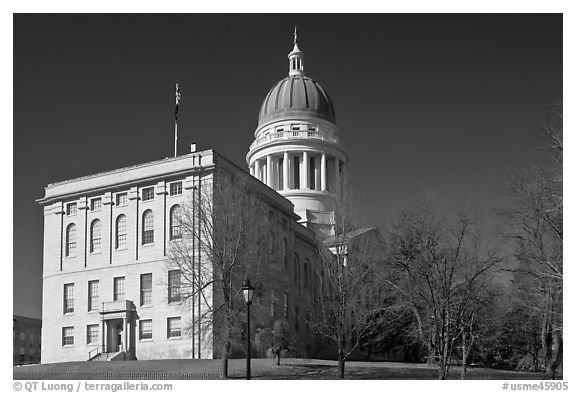 State Capitol of Maine. Augusta, Maine, USA (black and white)