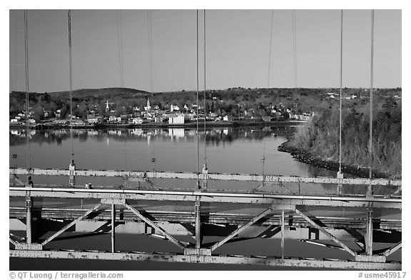 Waldo-Hancock Bridge and Buckport. Maine, USA (black and white)