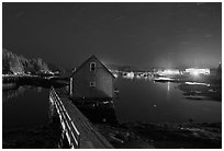 Lobster shack by night. Stonington, Maine, USA (black and white)