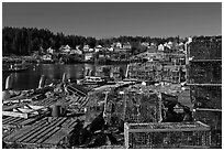 Lobster fishing village. Stonington, Maine, USA (black and white)