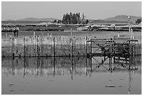 Water fence and islets. Stonington, Maine, USA (black and white)