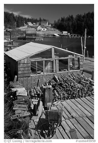 Schack on deck. Stonington, Maine, USA