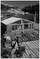 Schack on deck. Stonington, Maine, USA ( black and white)