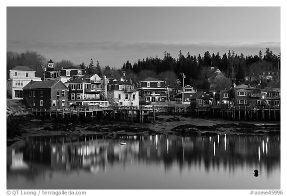 Harbor waterfront at dawn. Stonington, Maine, USA