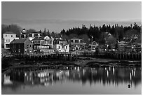 Harbor waterfront at dawn. Stonington, Maine, USA ( black and white)