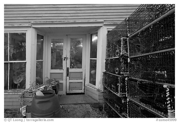 Lobstering gear store. Stonington, Maine, USA (black and white)