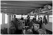 Aboard Isle-au-Haut mailboat. Isle Au Haut, Maine, USA ( black and white)