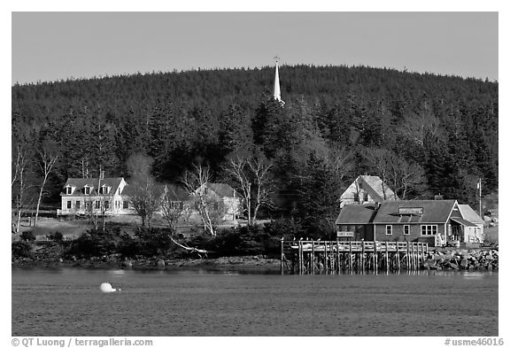 General store and church steeple. Isle Au Haut, Maine, USA