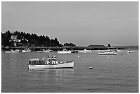 Traditional Maine lobstering boats. Stonington, Maine, USA (black and white)