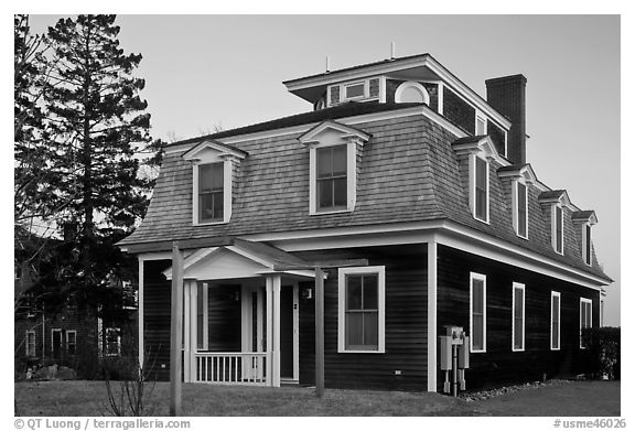 Historic house in federal style. Stonington, Maine, USA (black and white)