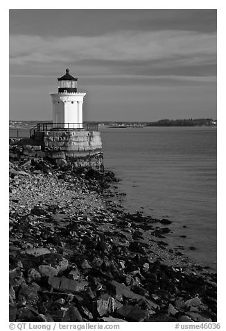 Bug Light lighthouse at the harbor entrance. Portland, Maine, USA (black and white)