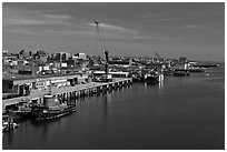 Shipping harbor with tugboats and crane. Portland, Maine, USA (black and white)
