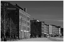 Historic brick buildings near waterfront. Portland, Maine, USA ( black and white)