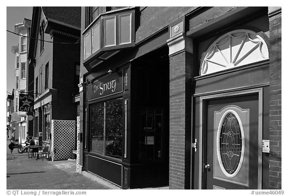 Colorful buildings and sidewalk. Portland, Maine, USA (black and white)