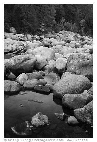 Boulders near Orin Falls in autumn. Katahdin Woods and Waters National Monument, Maine, USA (black and white)