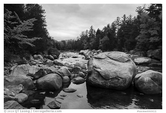Wassatotaquoik Stream at Orin Falls. Katahdin Woods and Waters National Monument, Maine, USA (black and white)
