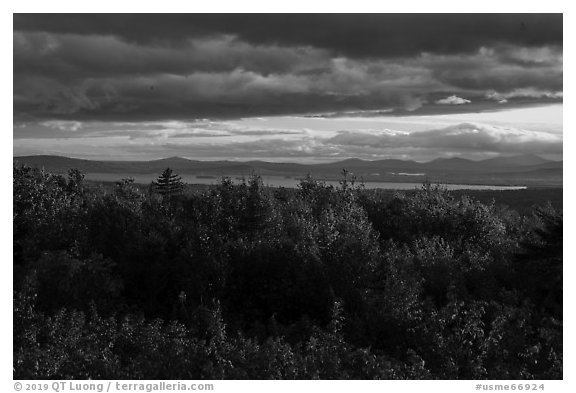 Millinocket Lake from Overlook, evening. Katahdin Woods and Waters National Monument, Maine, USA (black and white)