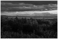 Millinocket Lake from Overlook, evening. Katahdin Woods and Waters National Monument, Maine, USA ( black and white)