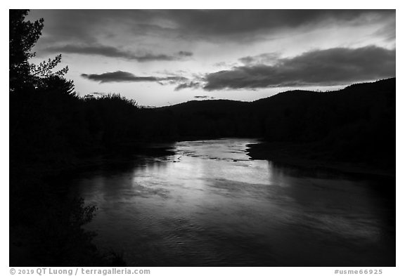 East Branch Penobscot River, sunset. Katahdin Woods and Waters National Monument, Maine, USA (black and white)