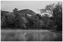 East Branch Penobscot River and Desey Mountain at dawn in autumn. Katahdin Woods and Waters National Monument, Maine, USA ( black and white)