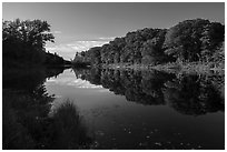 East Branch Penobscot River from Lunksoos Camp, early morning. Katahdin Woods and Waters National Monument, Maine, USA ( black and white)