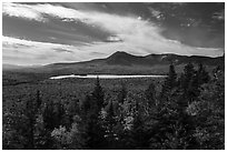 Katahdin and Katahdin Lake from Barnard Mountain. Katahdin Woods and Waters National Monument, Maine, USA ( black and white)