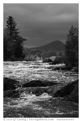 Haskell Rock Pitch of the East Branch Penobscot River, and Bald Mountain. Katahdin Woods and Waters National Monument, Maine, USA (black and white)
