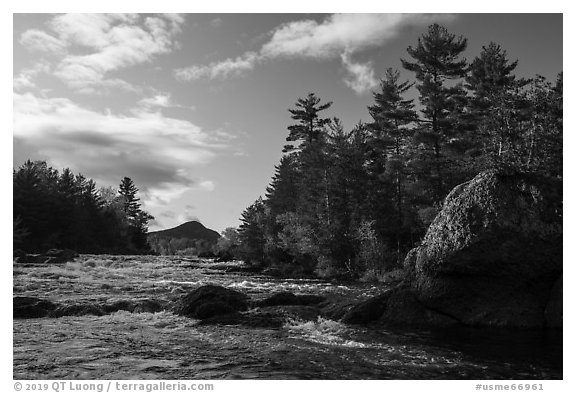 Bald Mountain and Haskell Rock, East Branch Penobscot River. Katahdin Woods and Waters National Monument, Maine, USA (black and white)