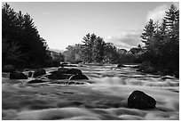 Haskell Rock Pitch and trees in autumn foliage, East Branch Penobscot River. Katahdin Woods and Waters National Monument, Maine, USA ( black and white)