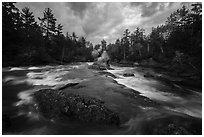 East Branch Penobscot River rapids and Haskell Rock. Katahdin Woods and Waters National Monument, Maine, USA ( black and white)