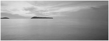 Dawn lakescape, Lake Superior. Minnesota, USA (Panoramic black and white)