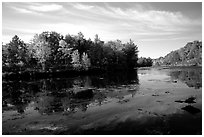 Trees reflected in river, Banning State Park. Minnesota, USA (black and white)